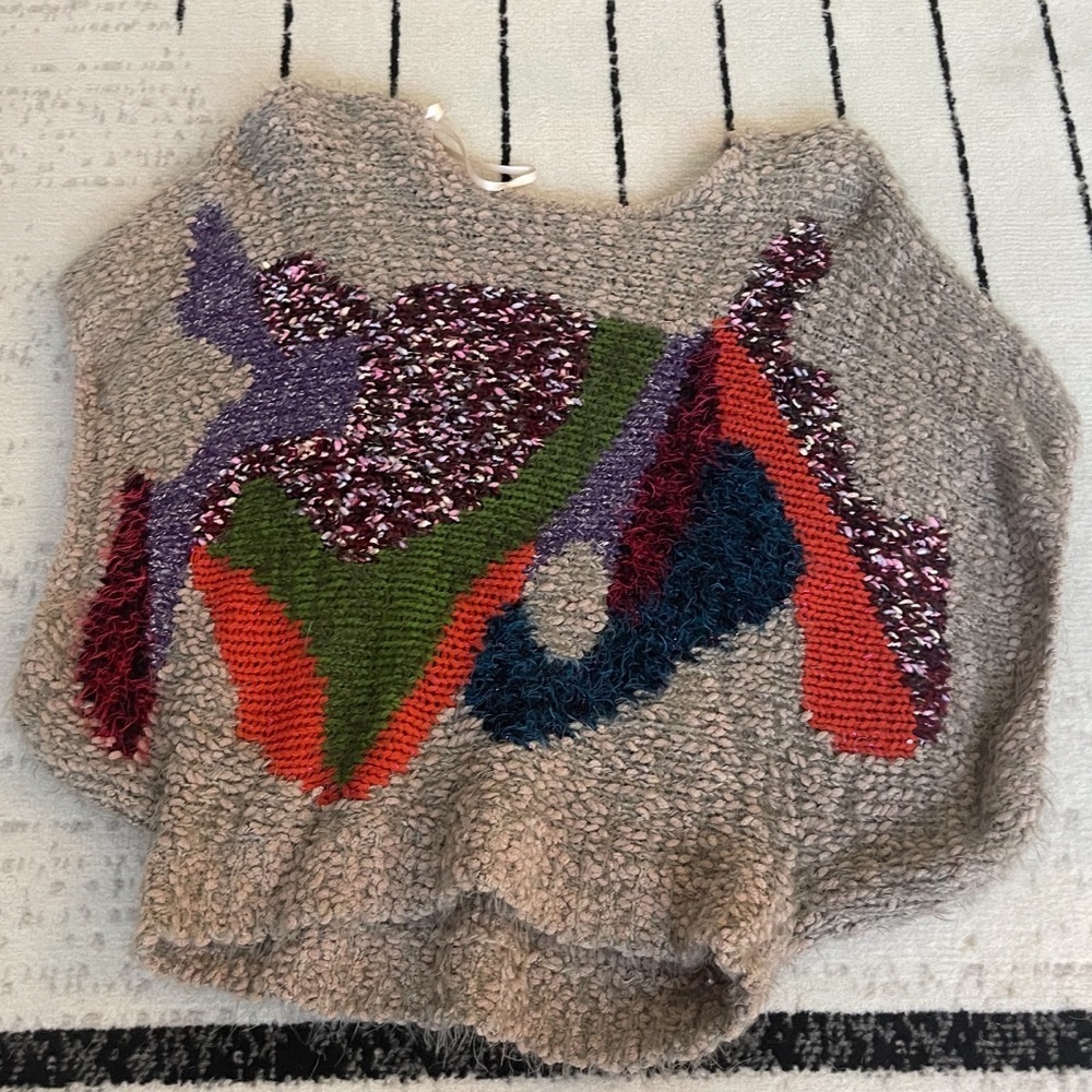 Cozy Multicolor Knit Poncho - Picture 2 of 4
